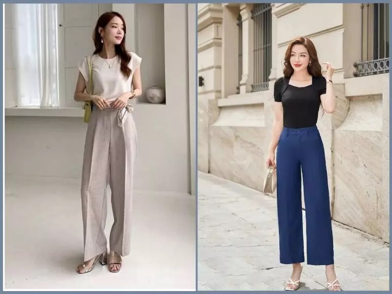 Outfit đi làm nữ nổi bật kết hợp áo thun cách điệu và quần ống suông
