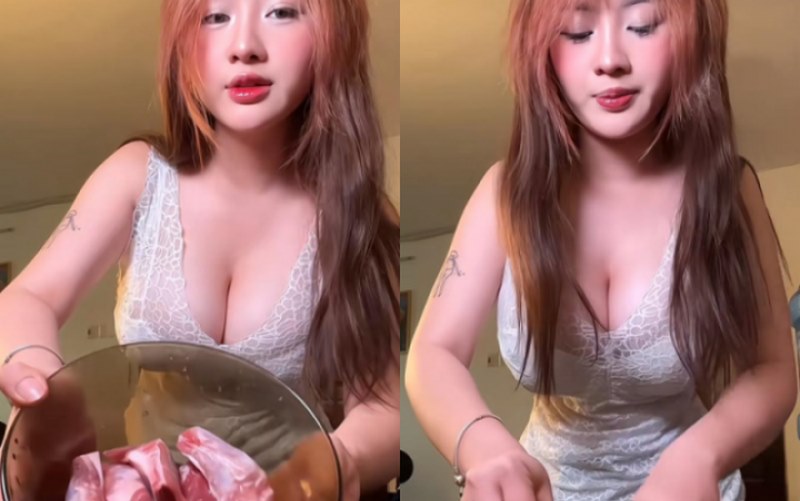 Từ nụ cười rạng rỡ khi nêm nếm gia vị, ánh mắt lém lỉnh khi thử món, đến những động tác 'gợi cảm' nhẹ nhàng khi lật mặt chảo - tất cả đều toát lên cảm xúc vui tươi, chạm đến trái tim người xem.
